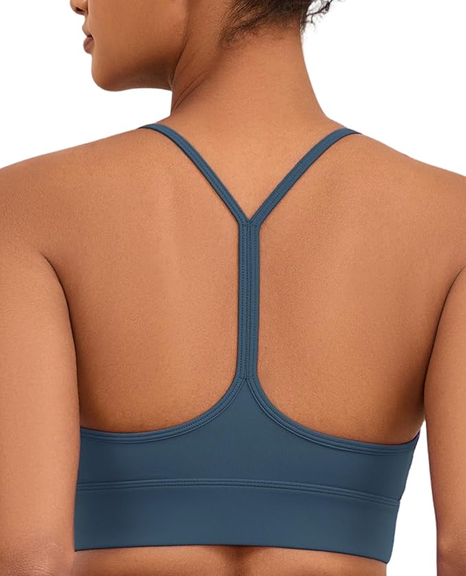 Womens Y-Back Sports Bra, Weightless Padded Yoga Bra, Spaghetti Strap Low Impact Gym Top for Workout & Daily Wear