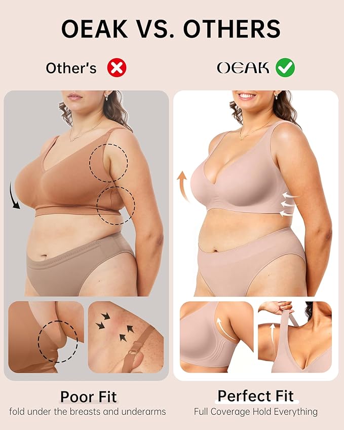 OEAK Womens Deep V Bras Wireless Comfortable Bra Supportive No Underwire Bras Tshirt Push Up Bralettes Plunge Seamless Bra