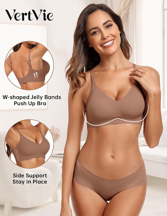 Vertvie Womens Seamless Jelly Bras No Underwire Comfort Push Up Bras Buttery Soft Wireless Bralette Full Coverage Sports Bra