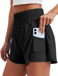 PINSPARK Women's 2 in 1 Running Shorts High-Split Athletic Short High Waisted 3" Liner Workout Gym Short with Pockets