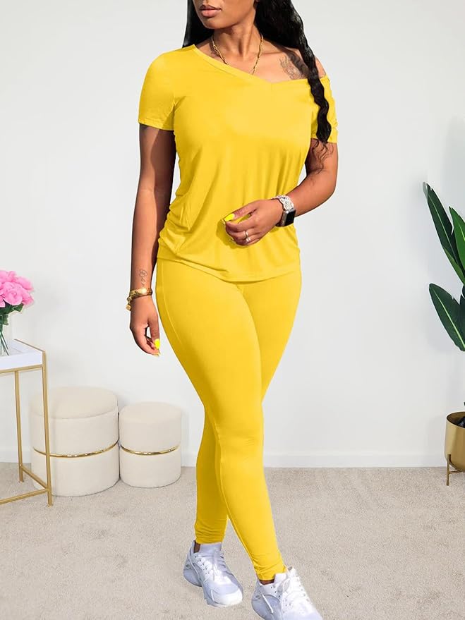 Lounge Sets for Women 2 Piece Summer Casual Jogger Workout Outfits Short Tops Long Pant Sweat suit leggings set