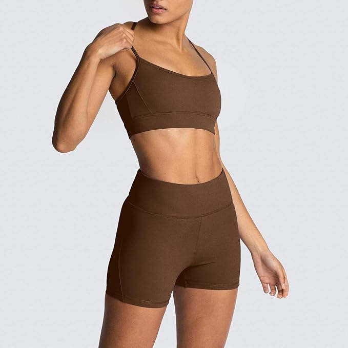 IMEKIS Women's Workout Sets 2 Piece Yoga Outfit High Waisted Biker Shorts Leggings Sports Bra Gym Fitness Clothes Tracksuit