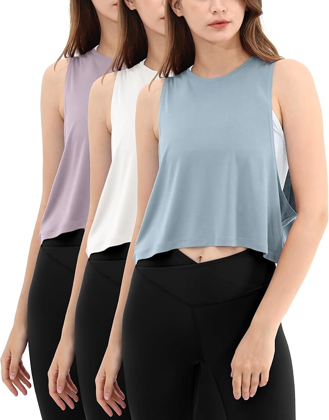 ODODOS 3-Pack Loose Tank Tops for Women Sleeveless Gym Athletic Workout Tops Yoga Shirts