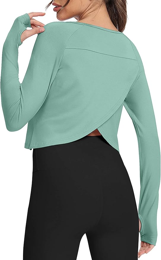 Bestisun Long Sleeve Athletic Workout Shirts Sports Yoga Gym Crop Tops for Women