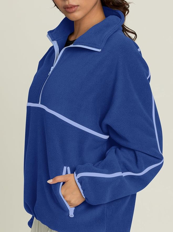 LASLULU Womens Half Zip Pullover Sweatshirt Sherpa Fleece Jacket Oversized Sweatshirts Warm Fuzzy Sweaters Pockets