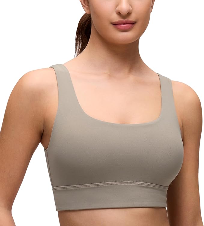 CRZ YOGA Butterluxe U Back Longline Sports Bras for Women - Scoop Neck Padded Yoga Workout Crop Top with Built in Pads