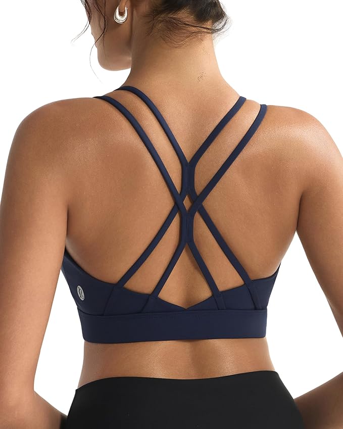 RUNNING GIRL Sports Bras for Women,Strappy Crisscross Back Padded Low Impact Running Sports Bra with Removable Cups