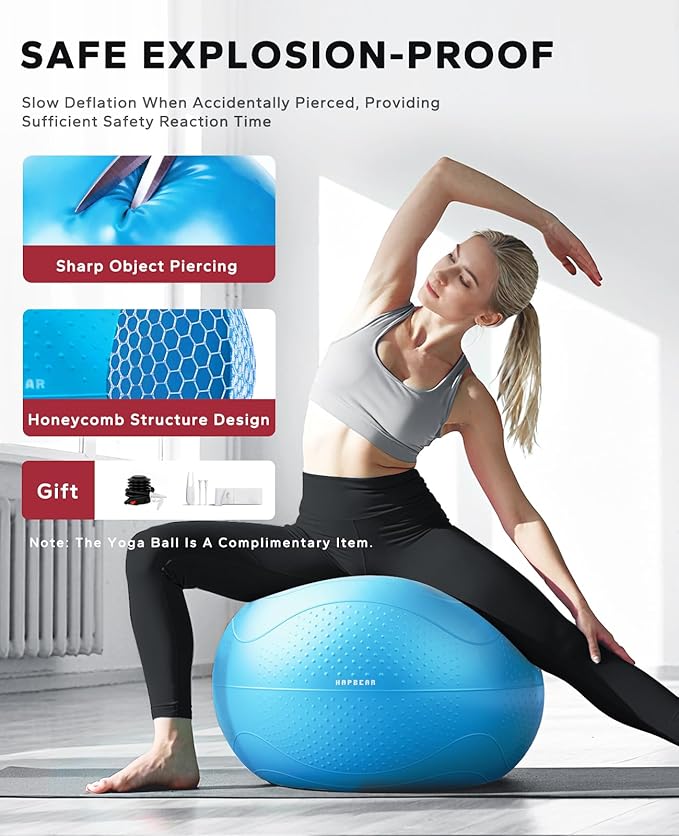 HAPBEAR Back Roller - Yoga Wheel Set with 26'' Anti-Burst Exercise Ball – 12'' PP Inner Core Spine Alignment Tool for Back Pain Relief,Core Strength & Full-Body Workout, Back Roller Wheel for Home Gym & Therapy, Pump Included