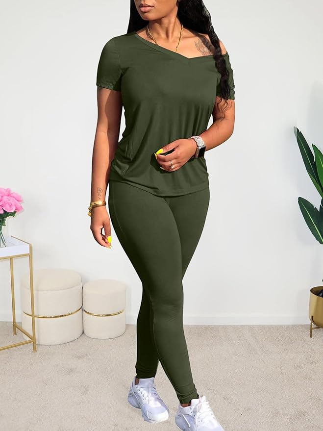 Lounge Sets for Women 2 Piece Summer Casual Jogger Workout Outfits Short Tops Long Pant Sweat suit leggings set