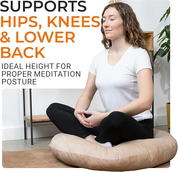 Cheer Collection Extra Large Floor Pillow, 32" Round Meditation Cushion, Oversized Yoga Pillow & Floor Cushions for Adults, Floor Pillows for Sitting, Meditation, and Seat Cushion - Taupe