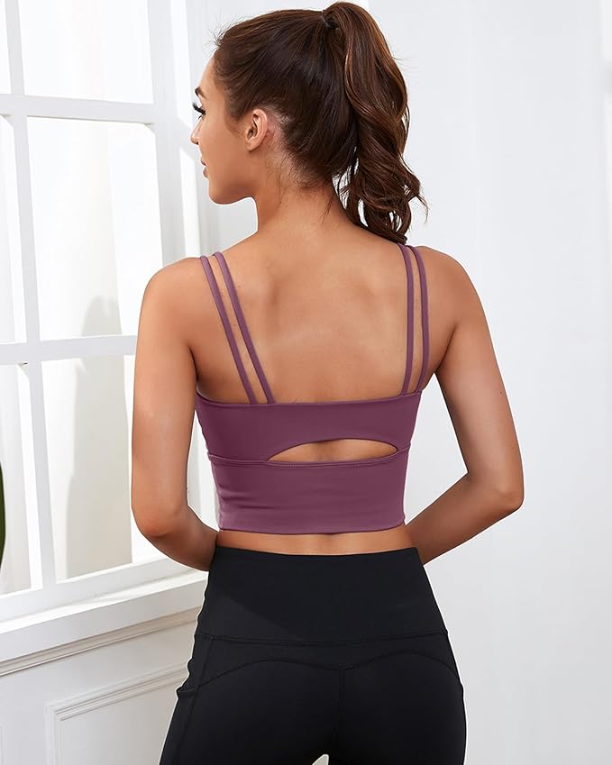 Everrysea Sports Bras for Women High Support Longline Workout Tank Tops Built in Bra Strappy Yoga Padded Crop Top