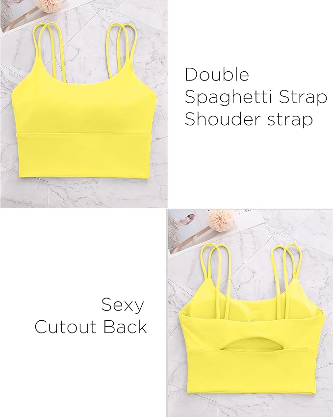 Everrysea Sports Bras for Women High Support Longline Workout Tank Tops Built in Bra Strappy Yoga Padded Crop Top