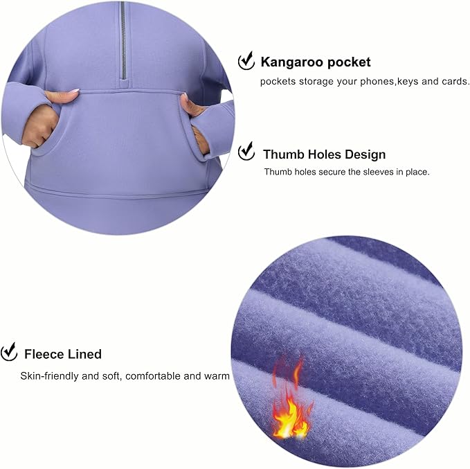 THE GYM PEOPLE Womens' Half Zip Pullover Fleece Stand Collar Crop Sweatshirt with Pockets Thumb Hole