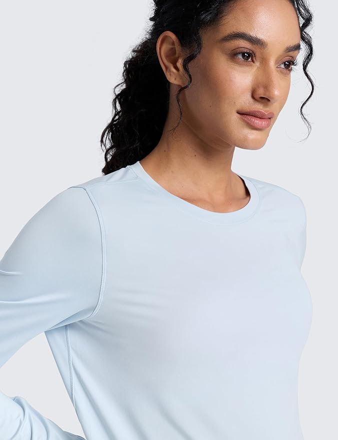 CRZ YOGA Lightweight Workout Long Sleeve Shirts for Women - Gym Running Fall Athletic Training T-Shirts High Neck Tops