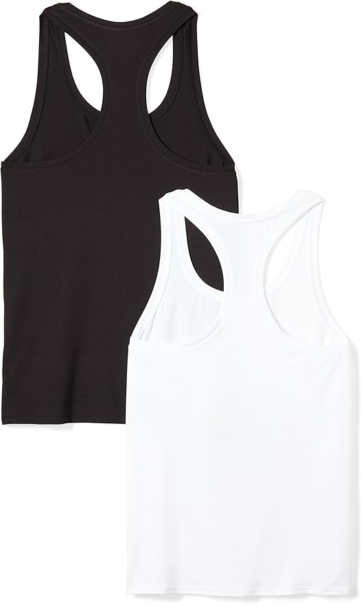 Amazon Essentials Women's Active Quick Dry Tech Stretch Racerback Scoop Neck Tank Top, Multipacks