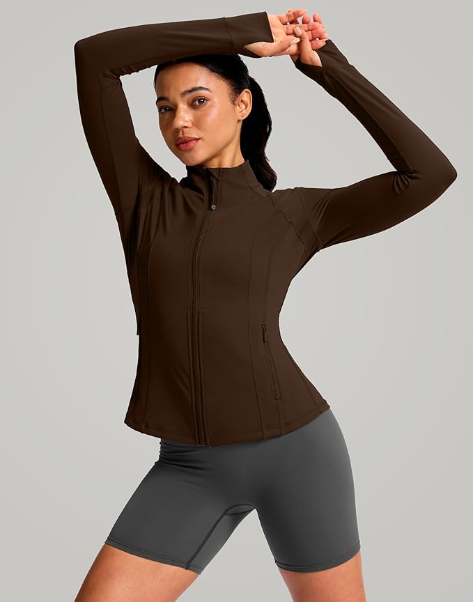 G Gradual Women's Workout Jackets Extended Waist Length Slim Full Zip 4 Pockets Athletic Jacket Spring Running Yoga Clothes