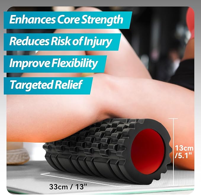 Krightlink Foam Roller for Deep Tissue Massager, 13" High Density Exercise Patented Roller for Muscle Massage and Myofascial Trigger Point Release Back Roller for Fitness, Yoga and Pilates (Black)