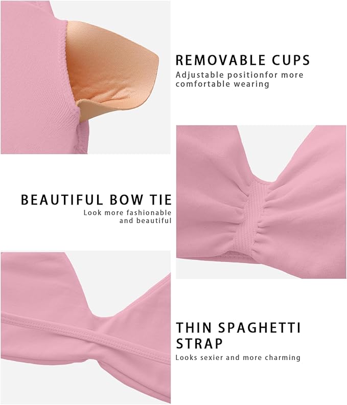 Comper Women's Sports Bra with Thin Straps Stretchy Wirefree Workout Bras Lightweight Workouts Bralette with Removable Pads