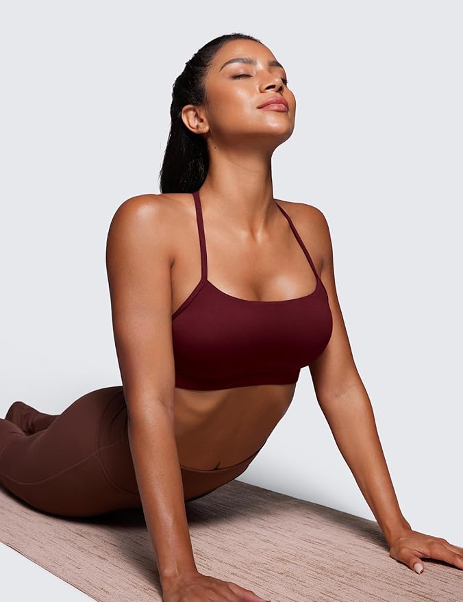 CRZ YOGA Butterluxe Y Back Sports Bras for Women - Padded Racerback Low Impact Spaghetti Thin Strap Workout Yoga Top