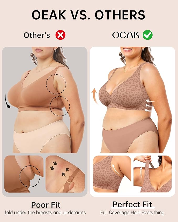 OEAK Womens Deep V Bras Wireless Comfortable Bra Supportive No Underwire Bras Tshirt Push Up Bralettes Plunge Seamless Bra