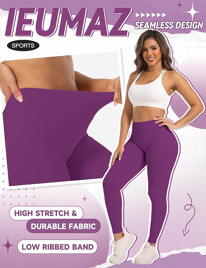 Ieumaz Scrunch Butt Lifting Leggings for Women Gym Seamless Workout Leggings Mid Low Waist Tummy Control Yoga Pants