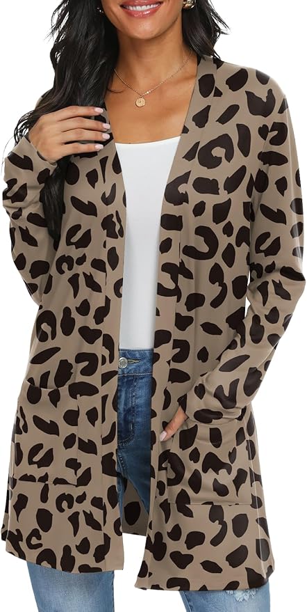 Womens Casual Lightweight with Pocketes Long Sleeve Open Front Cardigan