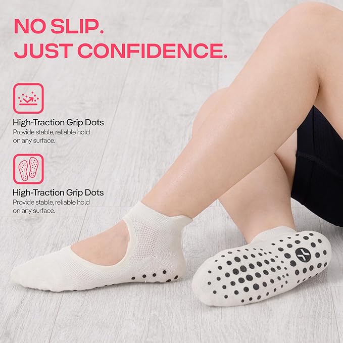 CoolMate Pilates Socks with Grips for Women, Yoga Socks, Crew Non Slip Women for Barre, Pilates Gifts for Women