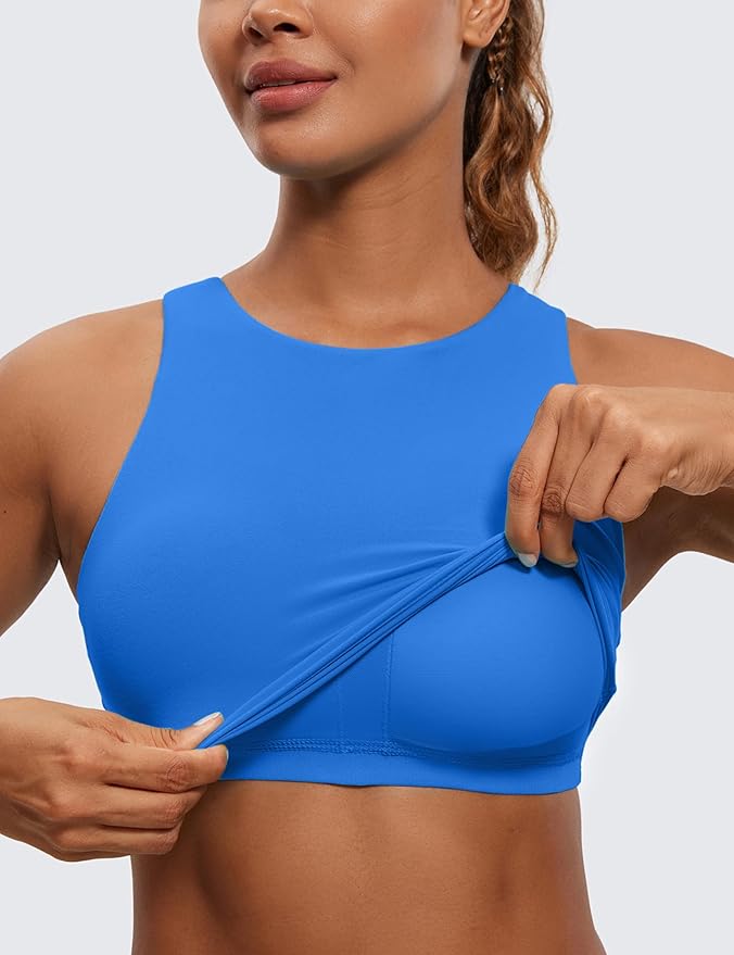 CRZ YOGA Butterluxe High Neck Crop Tank Tops for Women - Racerback Padded Longline Sports Bras Workout