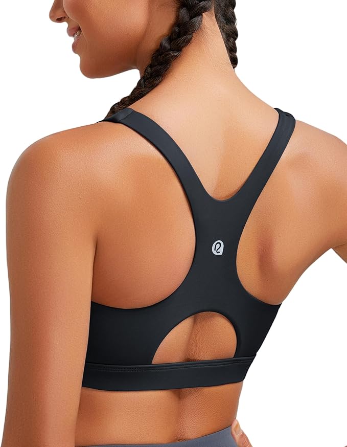 RUNNING GIRL Sports Bras for Women High Support,Racerback High Impact Grey Sports Bra Moulded Cup Workout Bra Push up