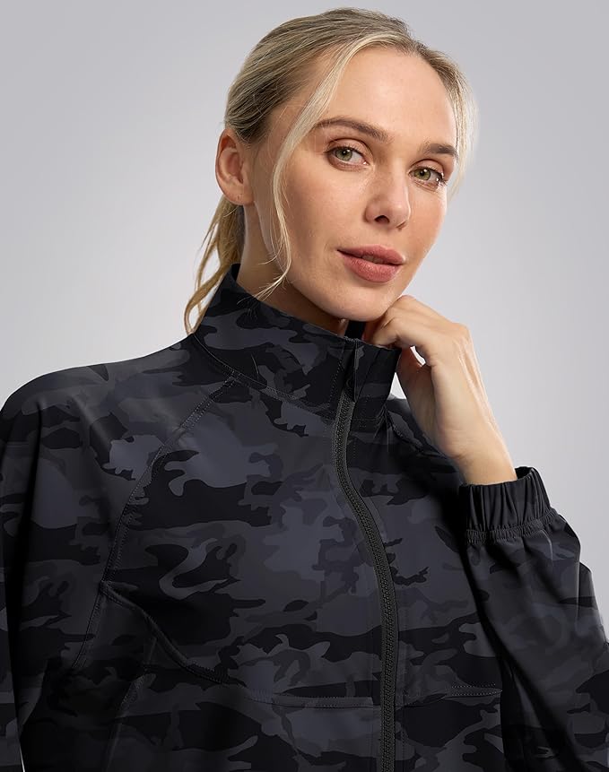 Soothfeel Women's Athletic workout Jacket Lightweight UPF 50+ Long Sleeve Sun Protection Shirts Zip Up Cropped Hiking Tops