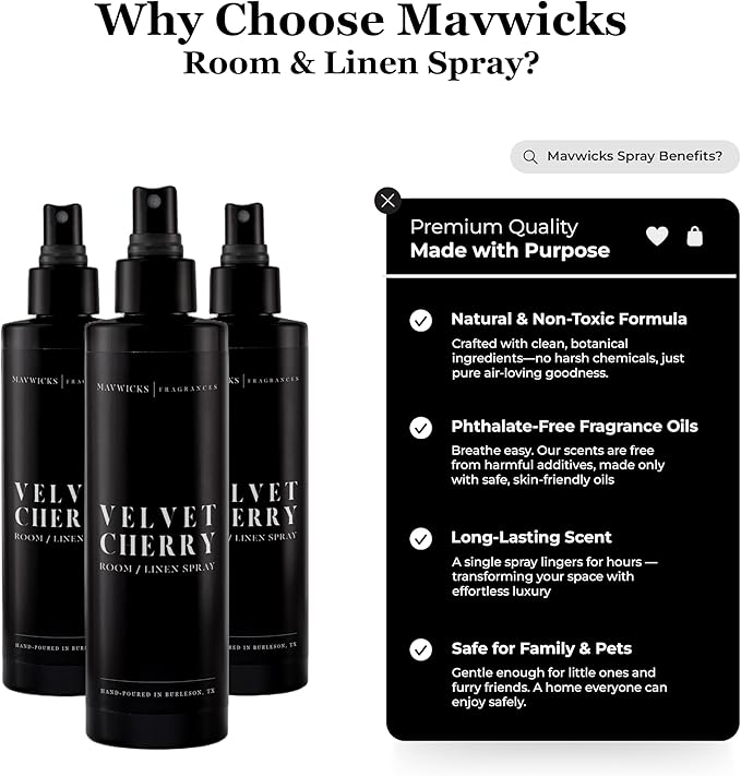 Fragrances - (Velvet Cherry) Linen & Room Spray (8oz) – Bedroom & Home Fragrance Mist, Long-Lasting Freshness To Brighten Up Your Space, Fabric & Air Freshener, Aromatherapy Scent Spray