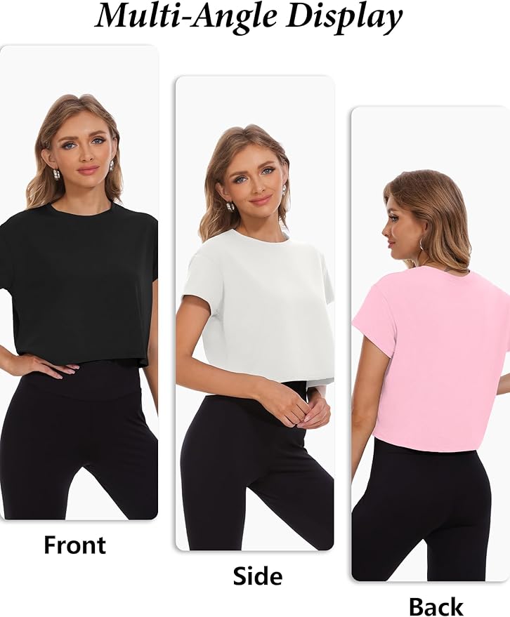 Dalavch 6 Pack Women's Crop Top Short Sleeve Athletic Workout Yoga Running Gym Casual Tees T-Shirts Loose Fit