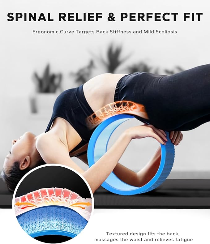 HAPBEAR Back Roller - Yoga Wheel Set with 26'' Anti-Burst Exercise Ball – 12'' PP Inner Core Spine Alignment Tool for Back Pain Relief,Core Strength & Full-Body Workout, Back Roller Wheel for Home Gym & Therapy, Pump Included
