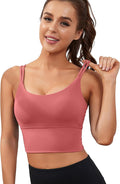 Everrysea Sports Bras for Women High Support Longline Workout Tank Tops Built in Bra Strappy Yoga Padded Crop Top
