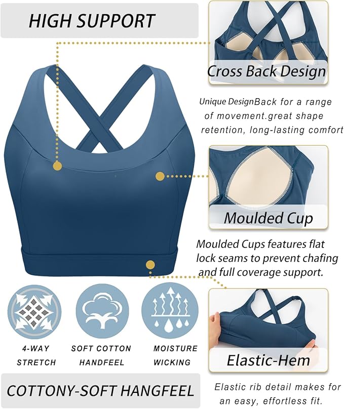 RUNNING GIRL Sports Bra for Women, Molded Cup High Impact Sports Bras for Women with Sewn in Pads