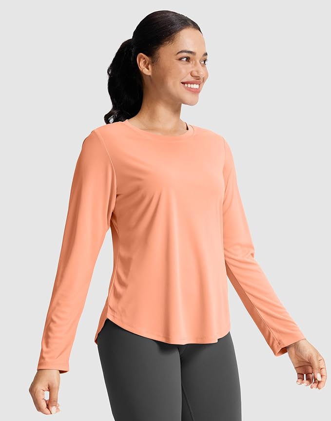 SANTINY Lightweight Long Sleeve Workout Tops for Women Breathable Gym Yoga Athletic Running Hiking Top UPF 50+ Sun Shirts