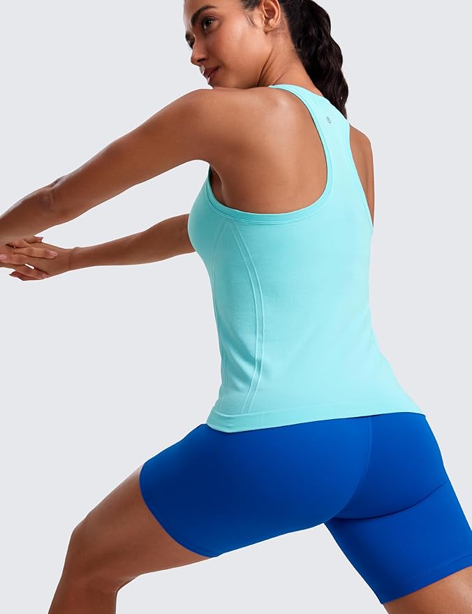 CRZ YOGA Seamless Workout Tank Tops for Women - Athletic Running Gym Sleeveless Shirts Crewneck Racerback Breathable