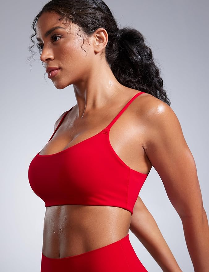 CRZ YOGA Butterbreeze Scoop Neck Sports Bras for Women - Spaghetti Straps Wireless Workout Padded Gym Cami Top