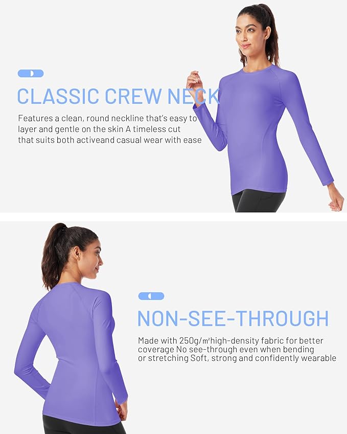 Runhit Women's Long Sleeve Compression Shirt Workout Tops Athletic Base Layer Gym Yoga Running Sports Gear Quick Dry UPF 50+