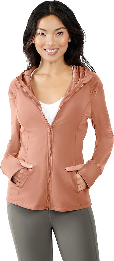 Yogalicious Full-Zip Lightweight Hooded Running Workout Yoga Lux Jacket with Pockets