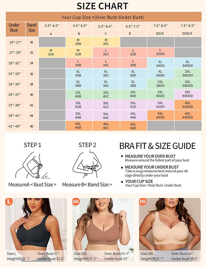 PoseFree Womens Seamless Wireless Supportive Bra Push Up Comfort Soft No Underwire Full Coverage T-Shirt Bra