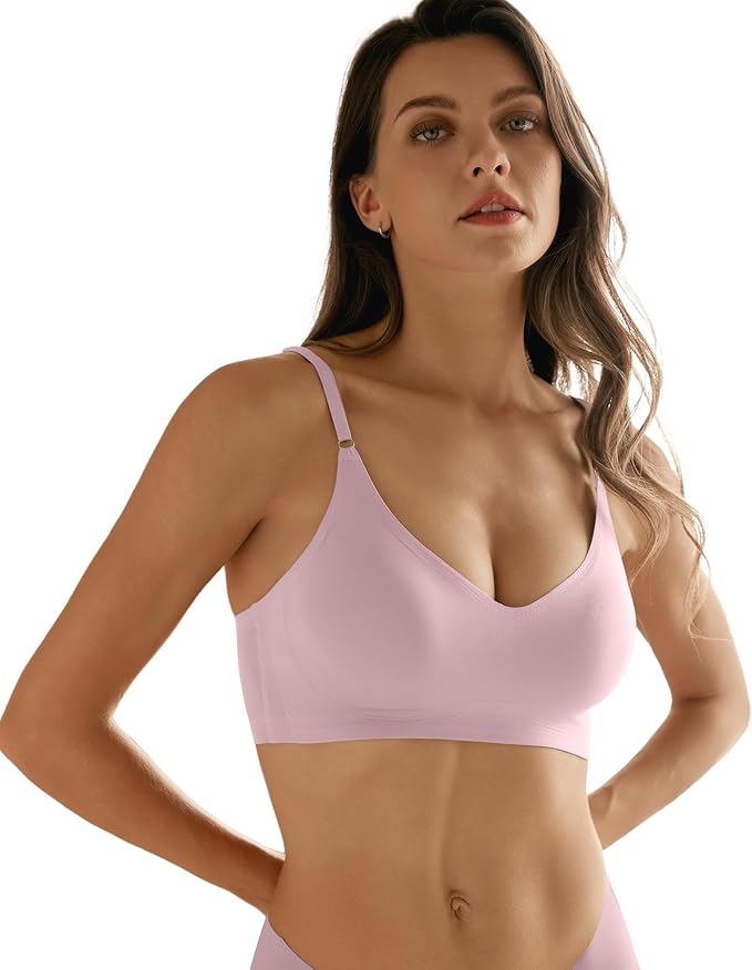 DEANGELMON V Neck Bra Padded Seamless Adjustable Straps Bralettes Everyday Basic Sleeping Bras Multiple Pack