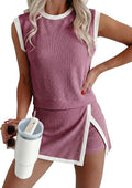 EVALESS 2 Piece Sets for Women Summer Outfits Ribbed Knit Tank Top and Split Lined Skirt Two Pieces Lounge Matching Set