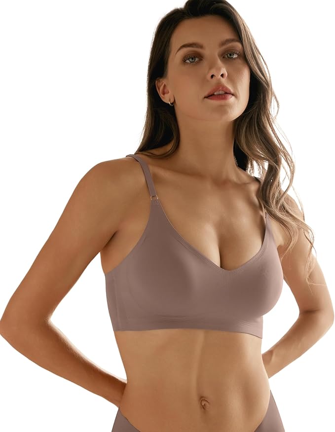 DEANGELMON V Neck Bra Padded Seamless Adjustable Straps Bralettes Everyday Basic Sleeping Bras Multiple Pack