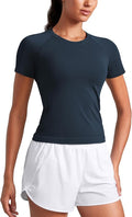 CRZ YOGA Seamless Workout Tops for Women Waist Length - Running Gym Athletic Yoga Short Sleeve Shirts Breathable Crewneck