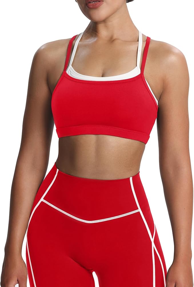 Aoxjox Women's Workout Sports Bras Takes Two Bra High Impact Training Fitness Running Yoga Crop Tank