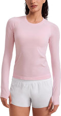CRZ YOGA Seamless Long Sleeve Shirts for Women Waist Length - Workout Athletic Running Gym Yoga Tops Crewneck Breathable