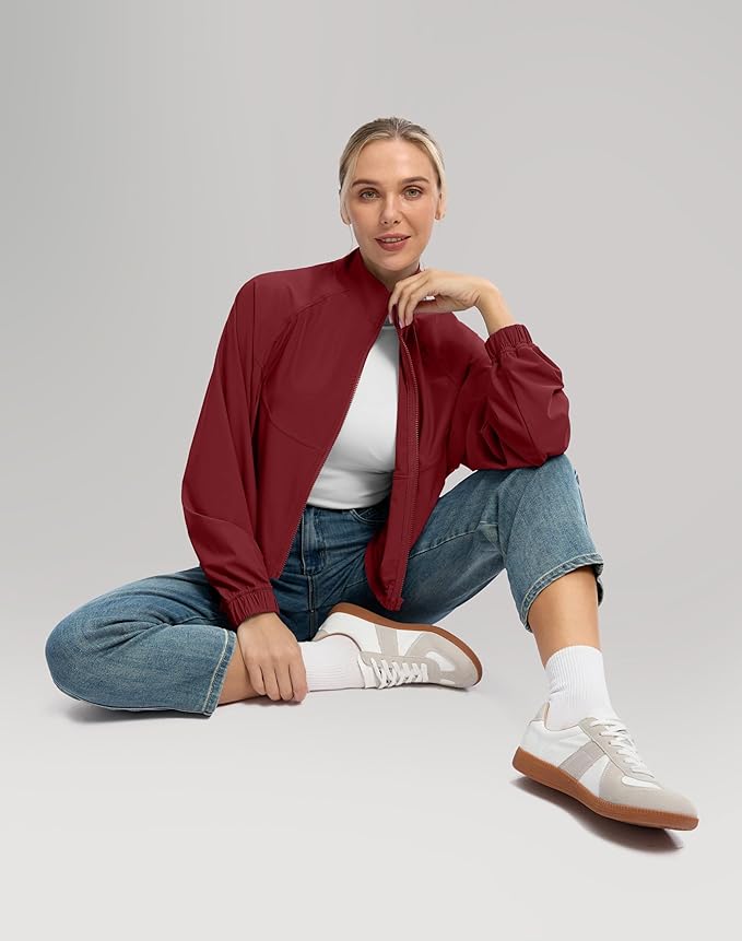 Soothfeel Women's Athletic workout Jacket Lightweight UPF 50+ Long Sleeve Sun Protection Shirts Zip Up Cropped Hiking Tops
