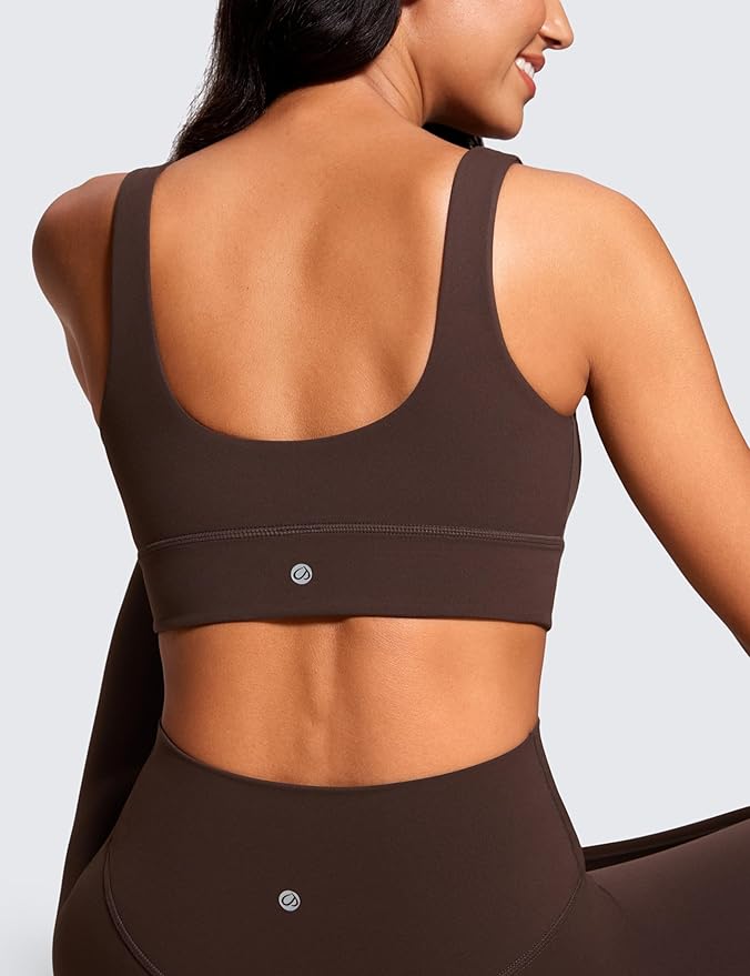CRZ YOGA Butterluxe U Back Longline Sports Bras for Women - Scoop Neck Padded Yoga Workout Crop Top with Built in Pads