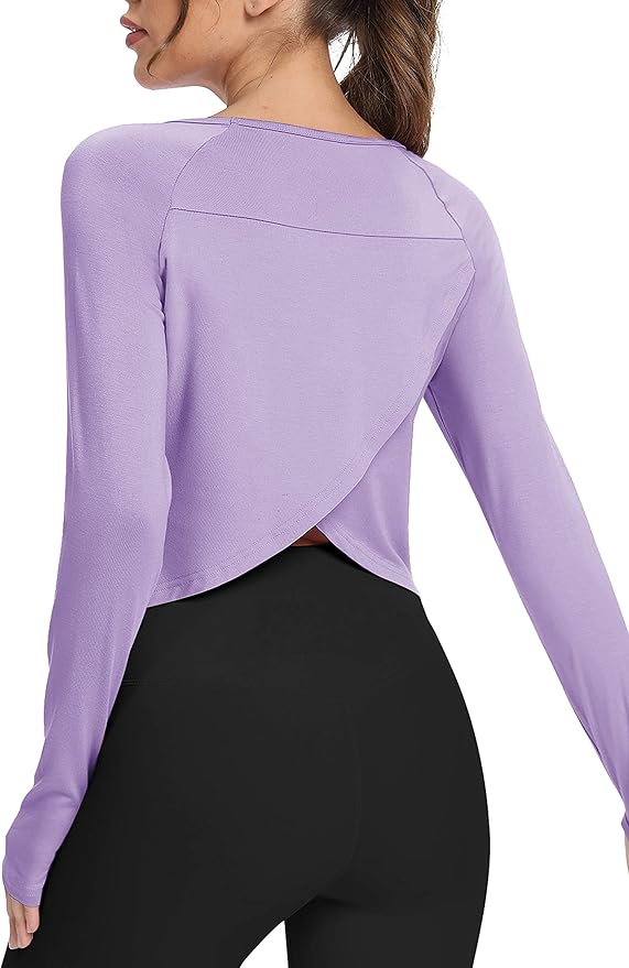 Bestisun Long Sleeve Athletic Workout Shirts Sports Yoga Gym Crop Tops for Women